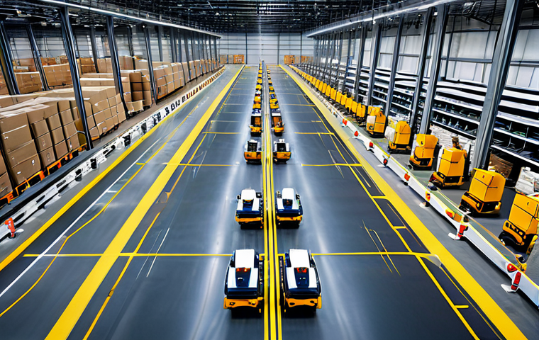 Smart Warehouse Automation**

"A vast, brightly lit modern warehouse filled with automated guided vehicles (AGVs) moving packages, robotic arms sorting goods, workers in hard hats monitoring systems, fully clothed, appropriate attire, safe for work, perfect anatomy, correct proportions, natural pose, professional photography, high quality, family-friendly, showcasing efficient and safe operations, diverse activities of multiple robots performing tasks, logistics, conveying a sense of technological advancement."

**