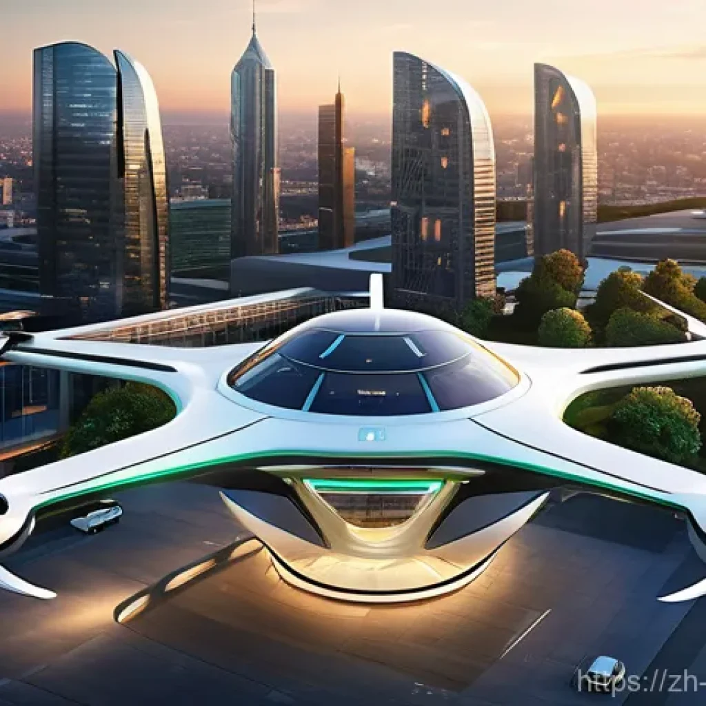 플라잉 택시 - Urban Air Mobility Hub at Golden Hour**
A hyperrealistic image depicting a vibrant, futuristic city...
