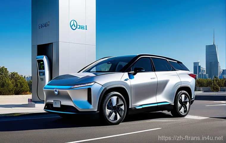 수소차 - **Prompt:** A sleek, futuristic hydrogen fuel cell sedan, designed with smooth lines and a metallic ...