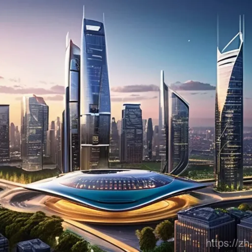 미래 운송 산업 동향 - **Prompt:** A vibrant, futuristic megacity skyline at dusk, bathed in the soft glow of advanced tech...