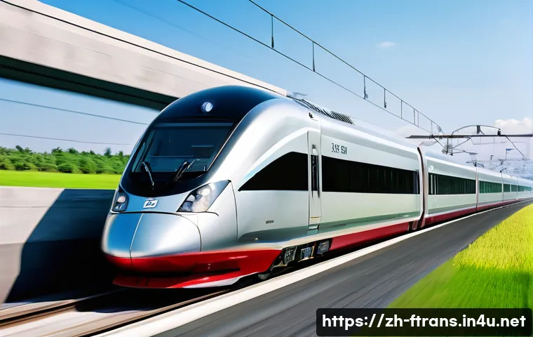 고속철도 기술 - **"A sleek, futuristic 'Fuxing Hao' high-speed train, in silver and crimson, is captured in motion, ...