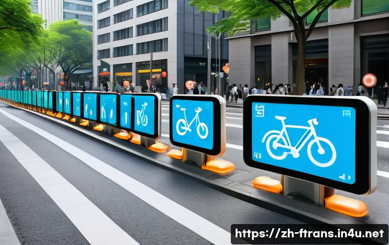 모빌리티 플랫폼 기술 - A futuristic urban street scene during rush hour featuring a diverse group of people using various s...