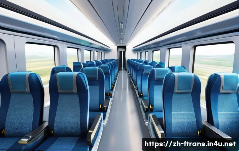 고속철도 열차 - A modern high-speed train interior scene showcasing spacious, ergonomically designed seats with ampl...