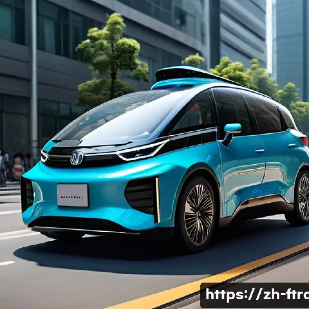 자율주행차 - A futuristic autonomous electric vehicle navigating a busy urban street in China, equipped with dive...