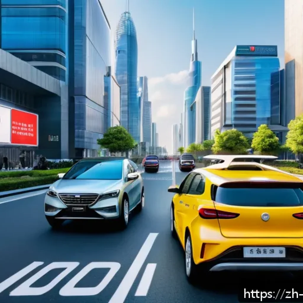 자율주행차 규제 - A futuristic urban scene featuring multiple autonomous vehicles on a smart city street under bright ...