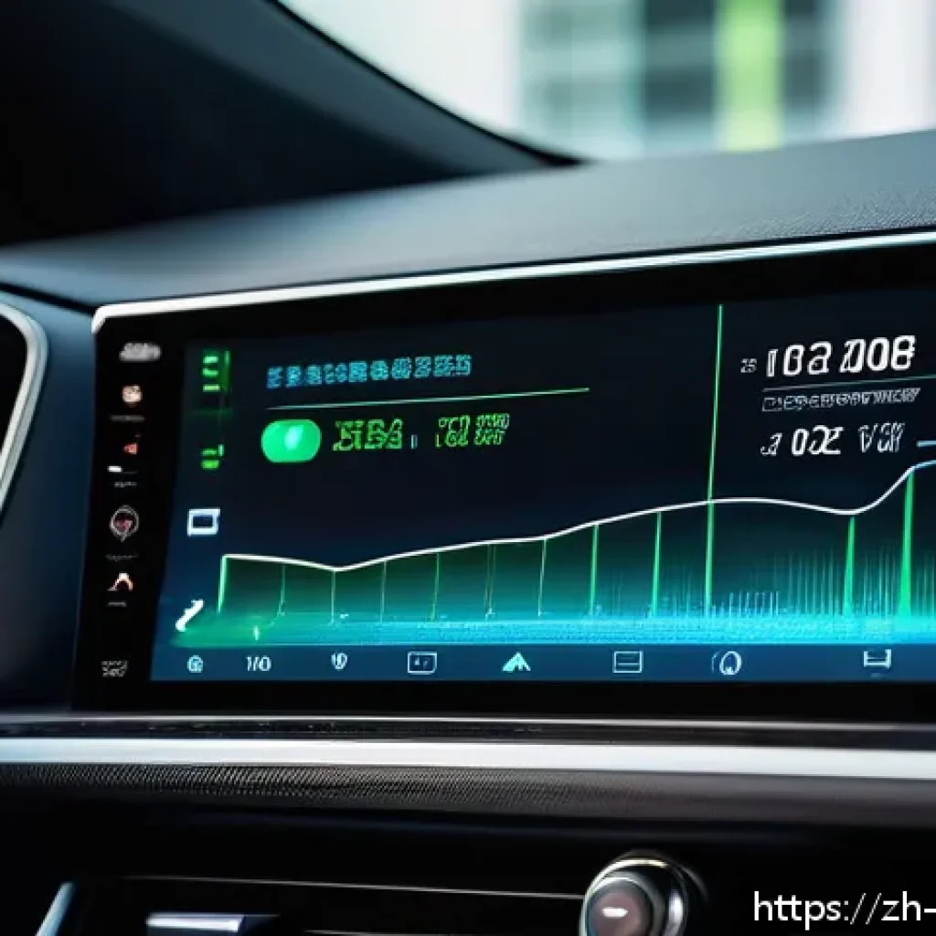 하이브리드차 배터리 - A futuristic hybrid car battery management system (BMS) control center, featuring a sleek digital da...