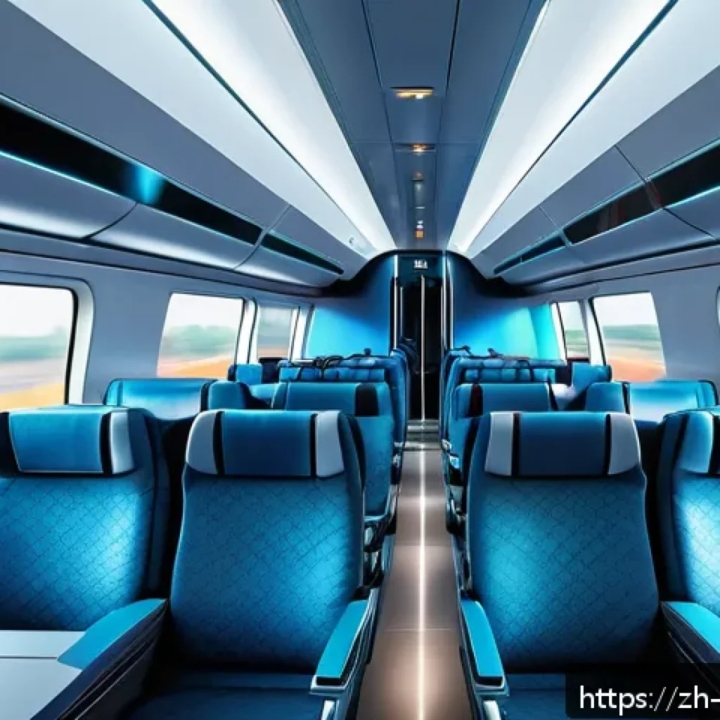 고속철도 운영체계 - A futuristic high-speed train interior showcasing an advanced intelligent monitoring