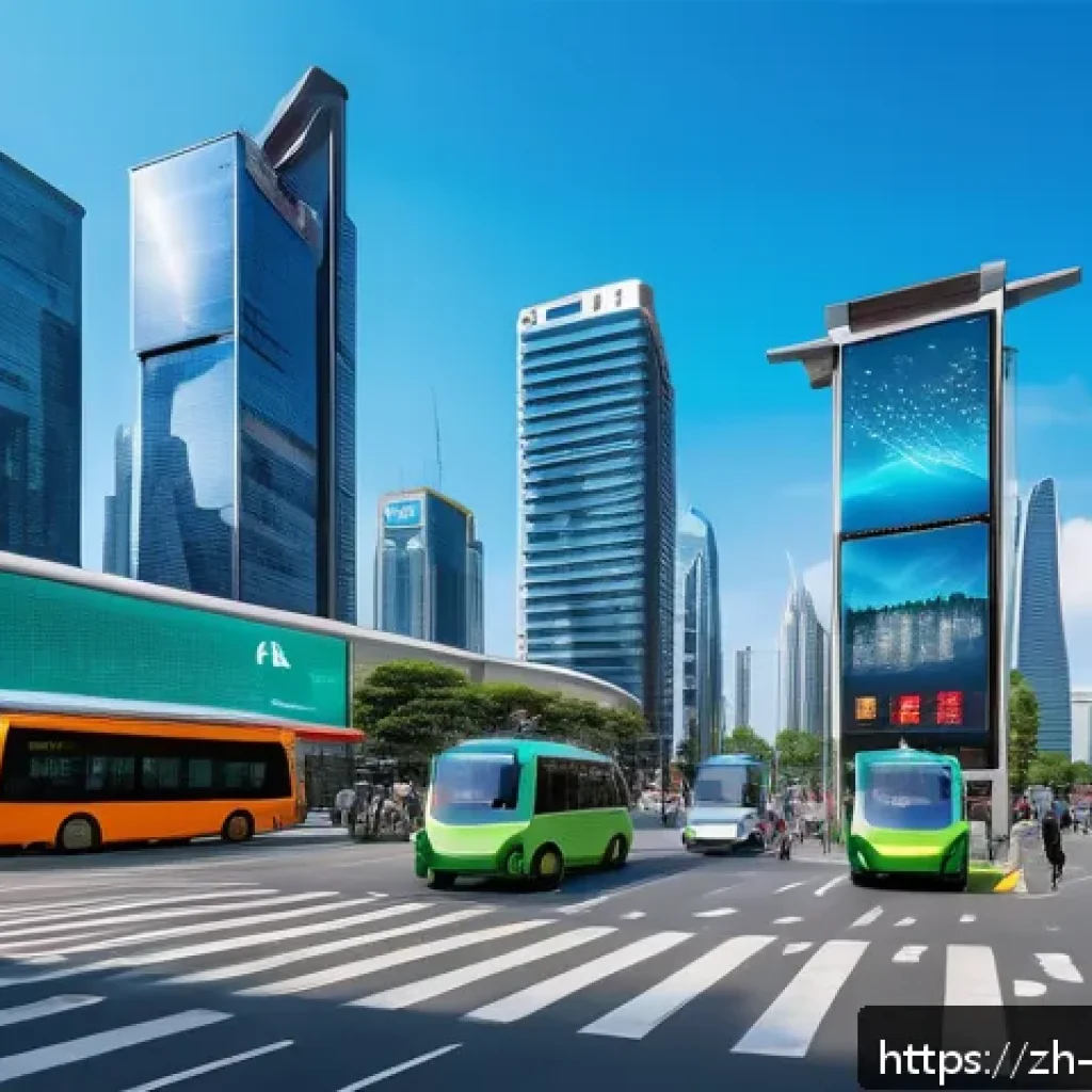 도로 인프라 디지털화 - A bustling modern Chinese city intersection featuring dynamic traffic lights with digital displays, ...