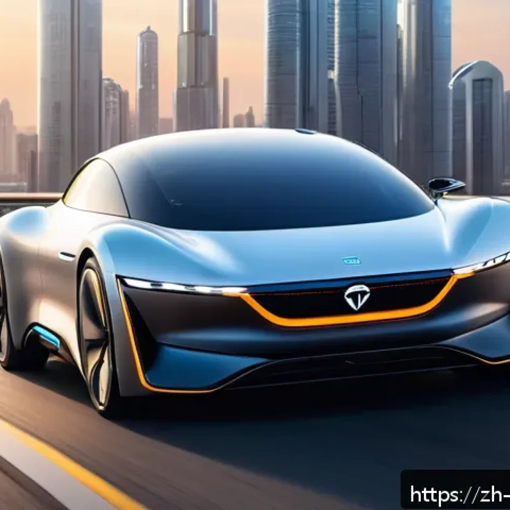 하늘을 나는 자동차 시장 전망 - A futuristic urban scene featuring a sleek electric flying car with high-efficiency motors and long-...