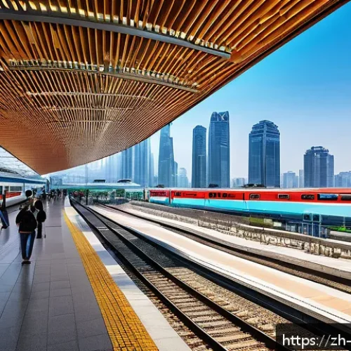 고속철도 투자 - A bustling modern high-speed railway station in the Yangtze River Delta region, surrounded by newly ...