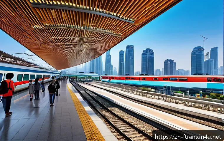 고속철도 투자 - A bustling modern high-speed railway station in the Yangtze River Delta region, surrounded by newly ...