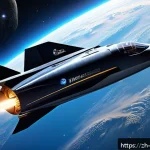 우주 비행기 - A futuristic spacecraft powered by a supersonic plasma engine soaring through deep space, sleek carb...
