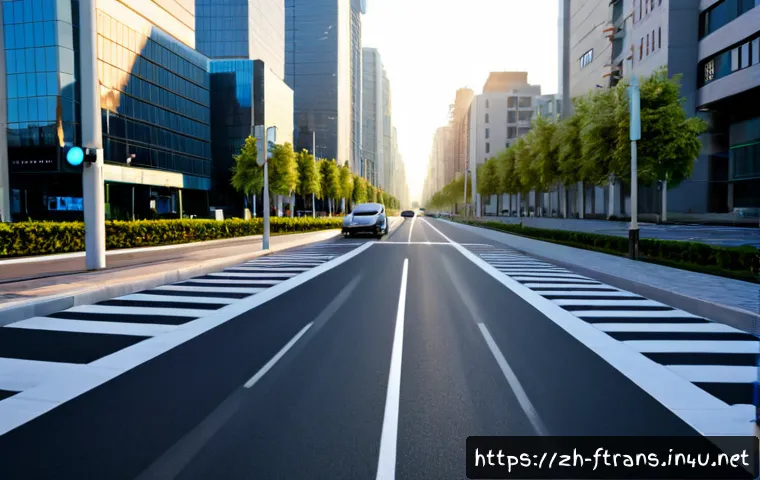 자율주행차 인프라 - Photorealistic smart urban intersection designed for autonomous vehicles, a sleek driverless electri...